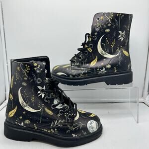 Rogue & Wolf Combat Boots 6.5 Moonlit Botanica Moon Floral Chunky Black